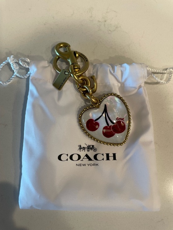 Coach Accessories - COACH NWOT Heart Cherry Keychain Charm/key fob in Gold